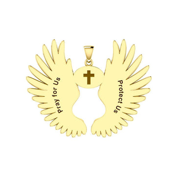 Guardian Angel Wings Solid Gold Pendant with Aries Zodiac Sign GPD5515 - Jewelry